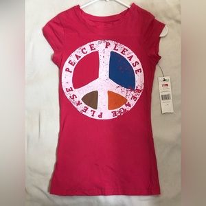PEACE PLEASE pink t- shirt from Miley Cyrus.